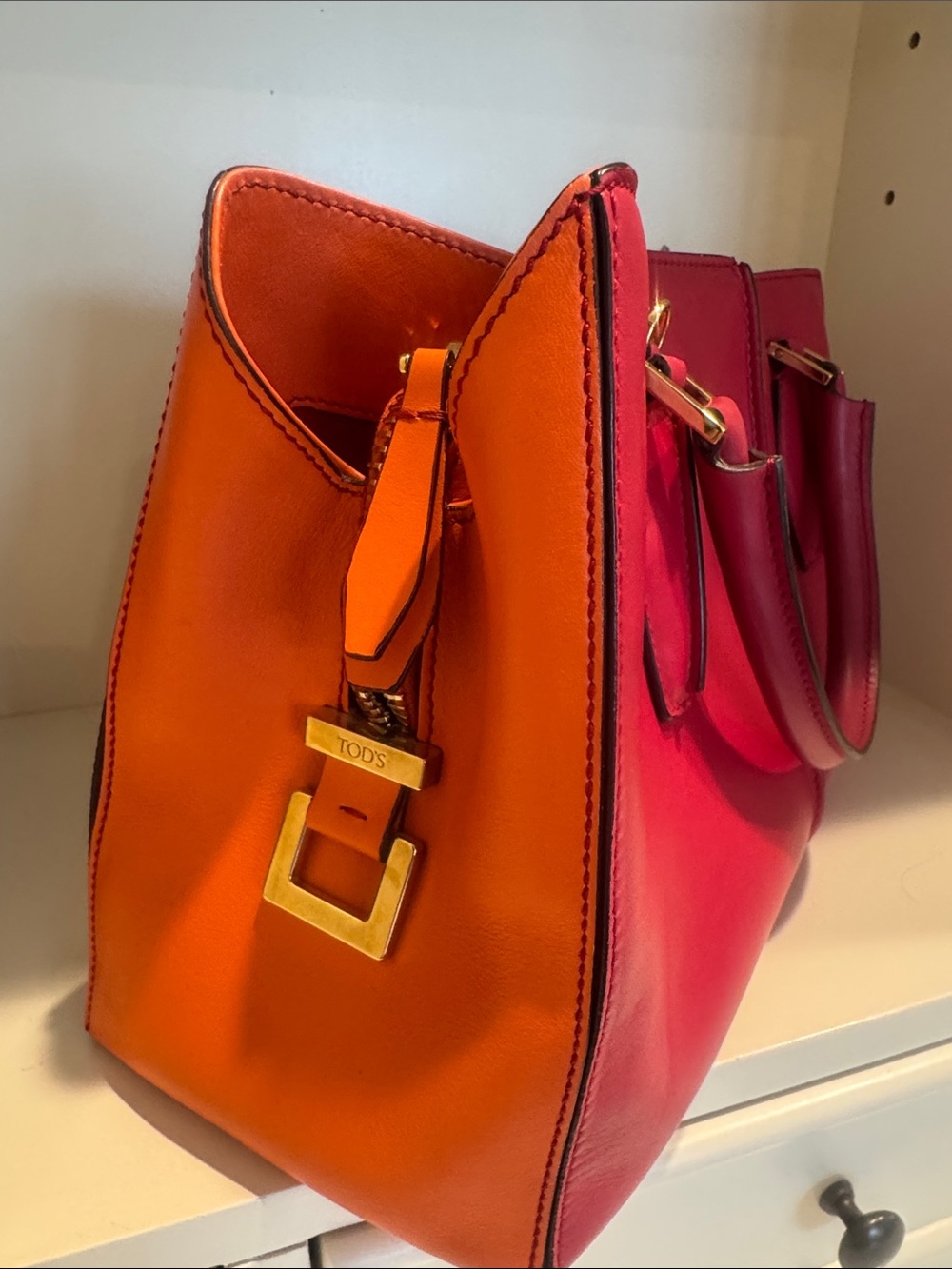 Tod's Orange & Pink Leather Two-Tone Tote
